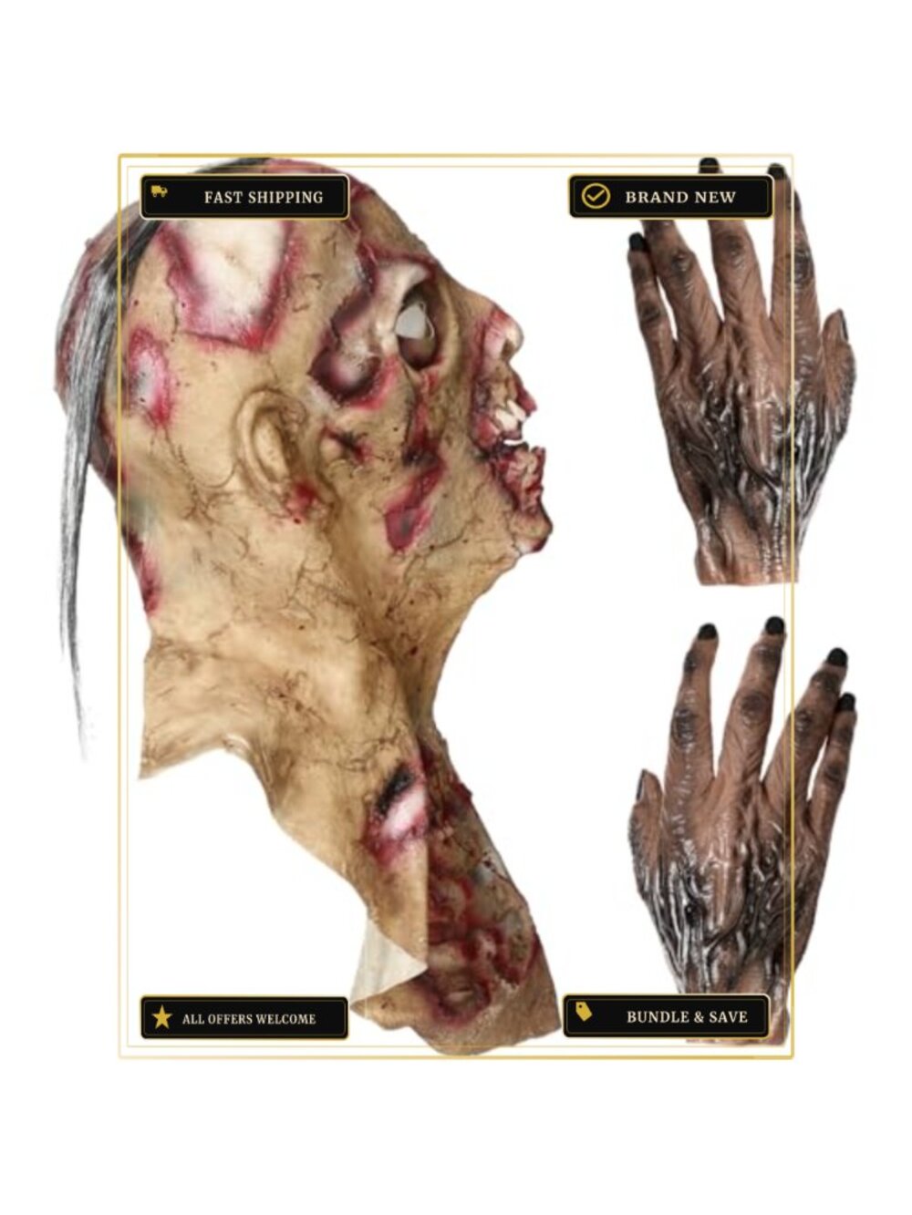 Zombie Latex Mask Set Full Head Horror Costume with Gloves